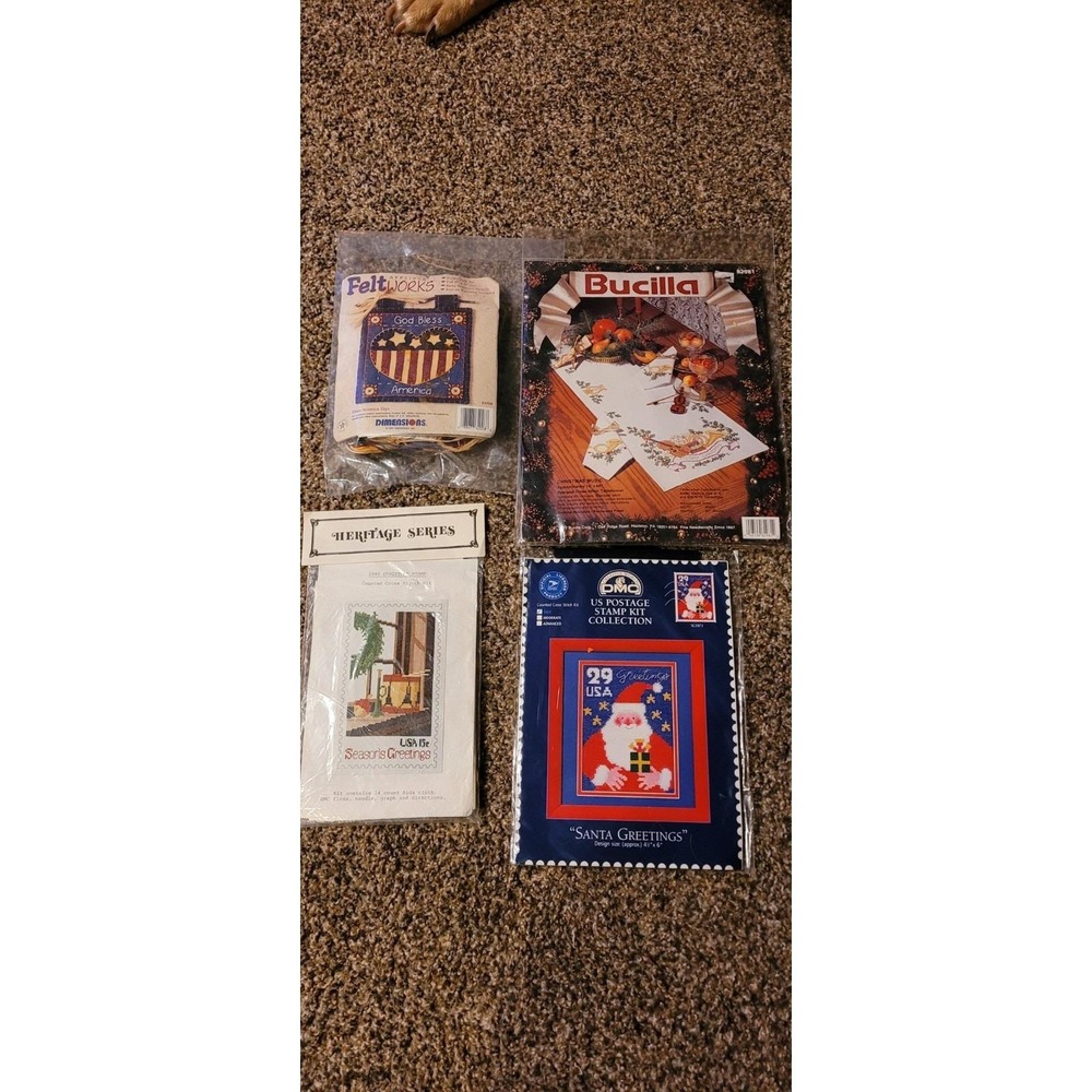 Vintage‎ Christmas Cross Stitch Kit Lot of 4 – Santa, USA, Bucilla, DMC
